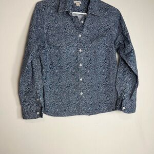 L.L. Bean Blue & White Paisley Button-Down Shirt – Soft Cotton Stretch small